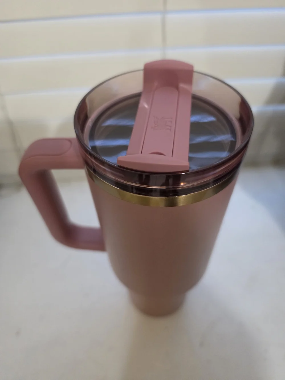 Stanley Rose Pink Travel Tumbler with Gold Accent